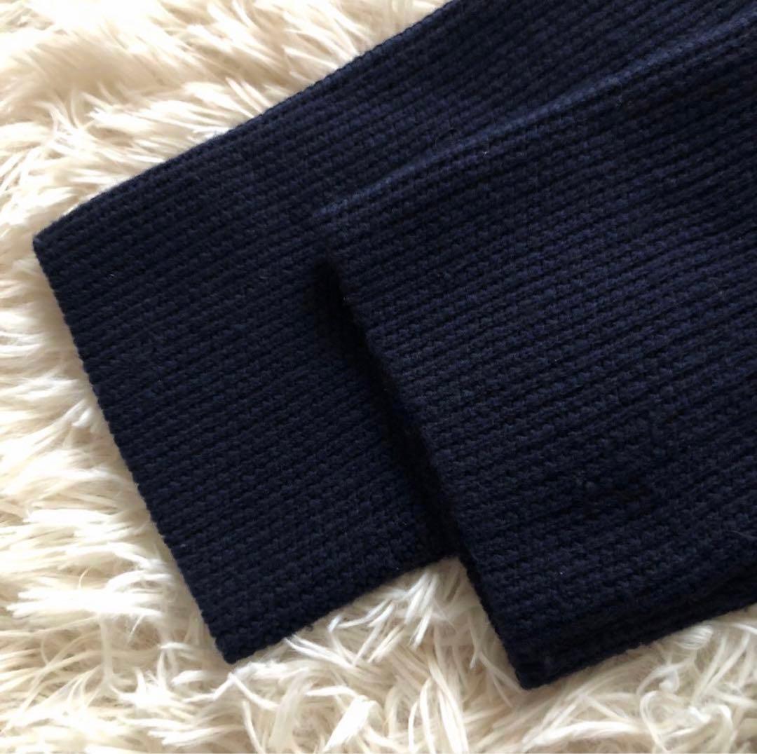 美品✨ベイジ【4】ニットロングフーディーコート　　ダブルプレスト　ネイビー XL