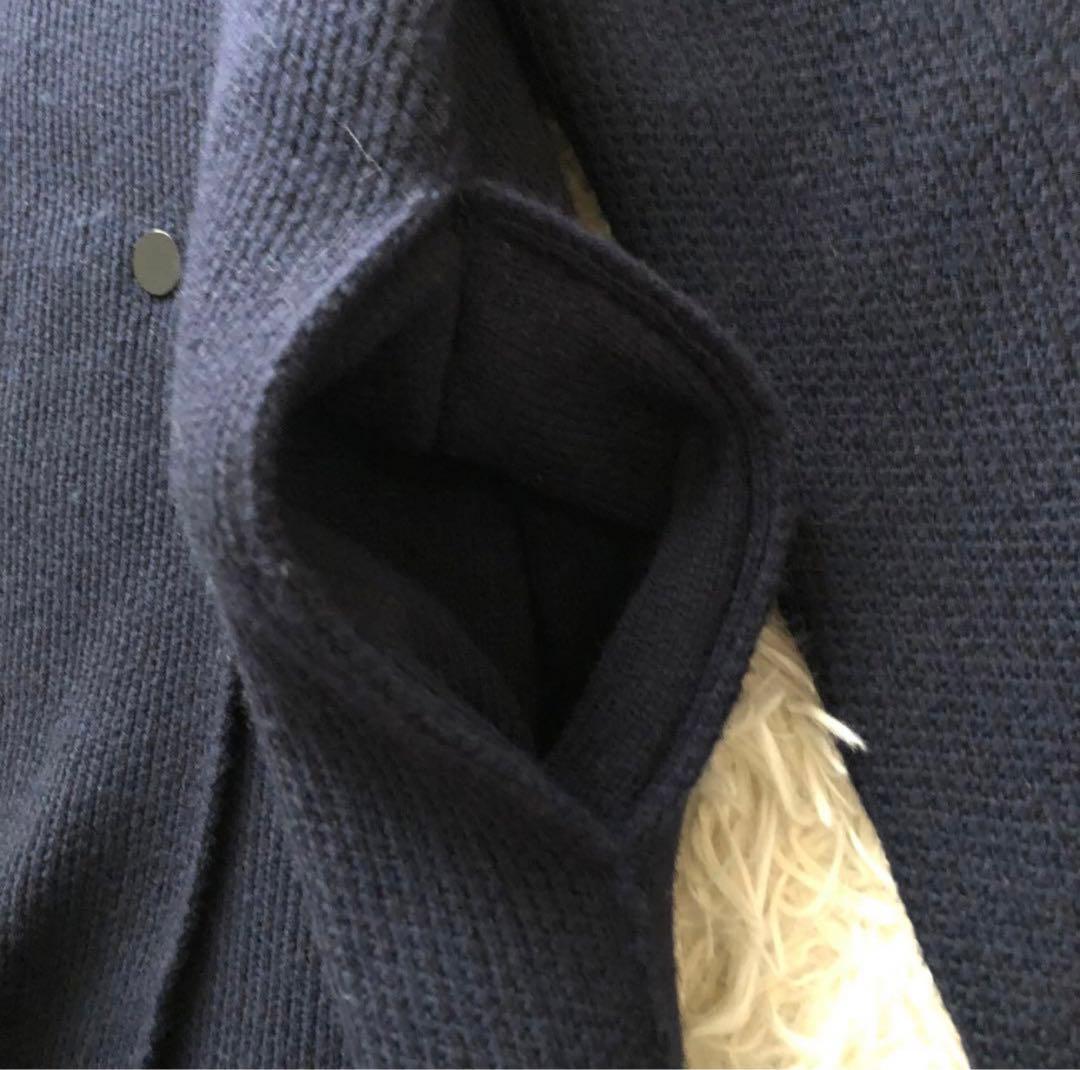 美品✨ベイジ【4】ニットロングフーディーコート　　ダブルプレスト　ネイビー XL