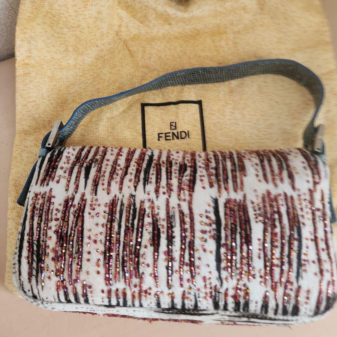 レア FENDIハラコ ビーズ装飾 パイソンショルダー バケットバッグ