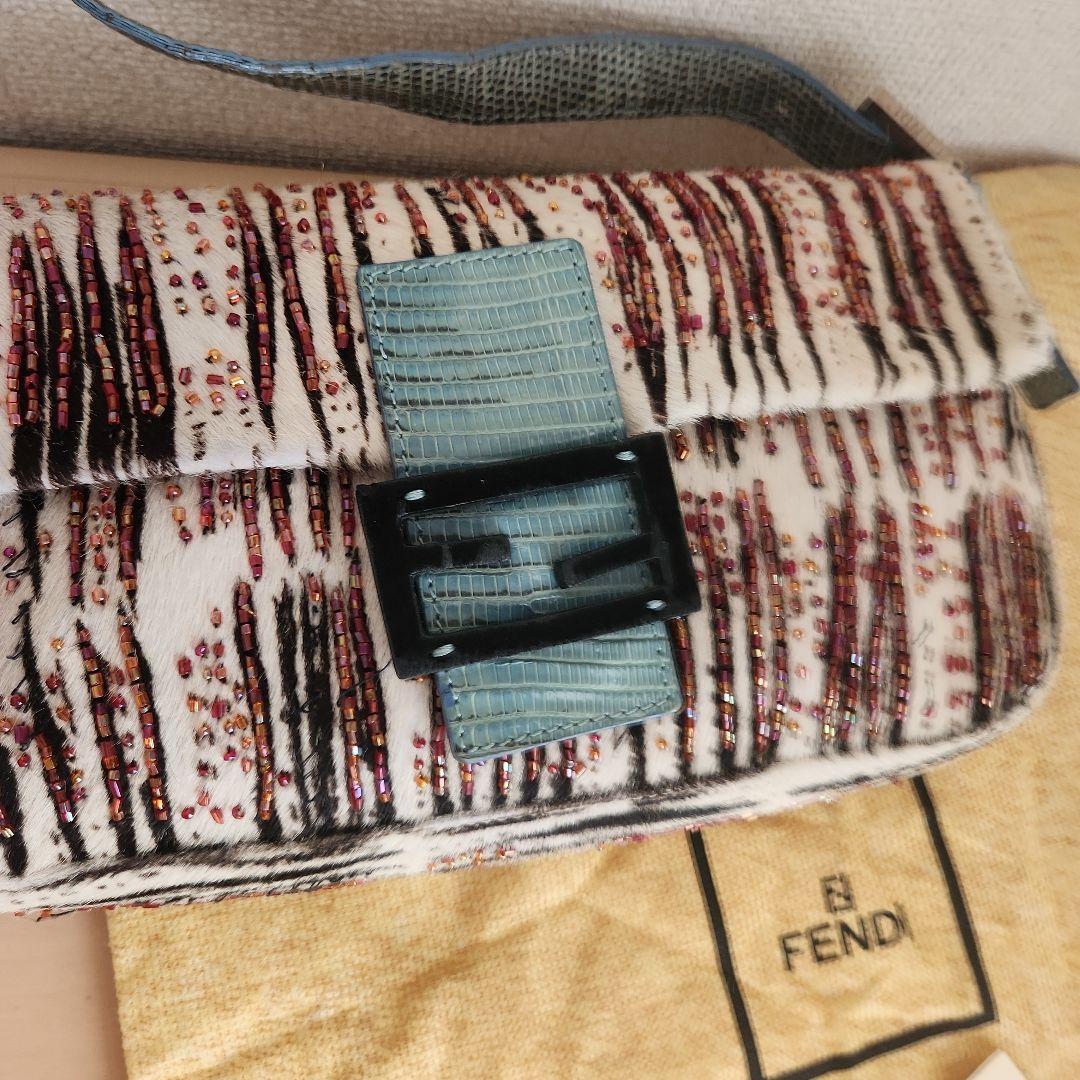 レア FENDIハラコ ビーズ装飾 パイソンショルダー バケットバッグ