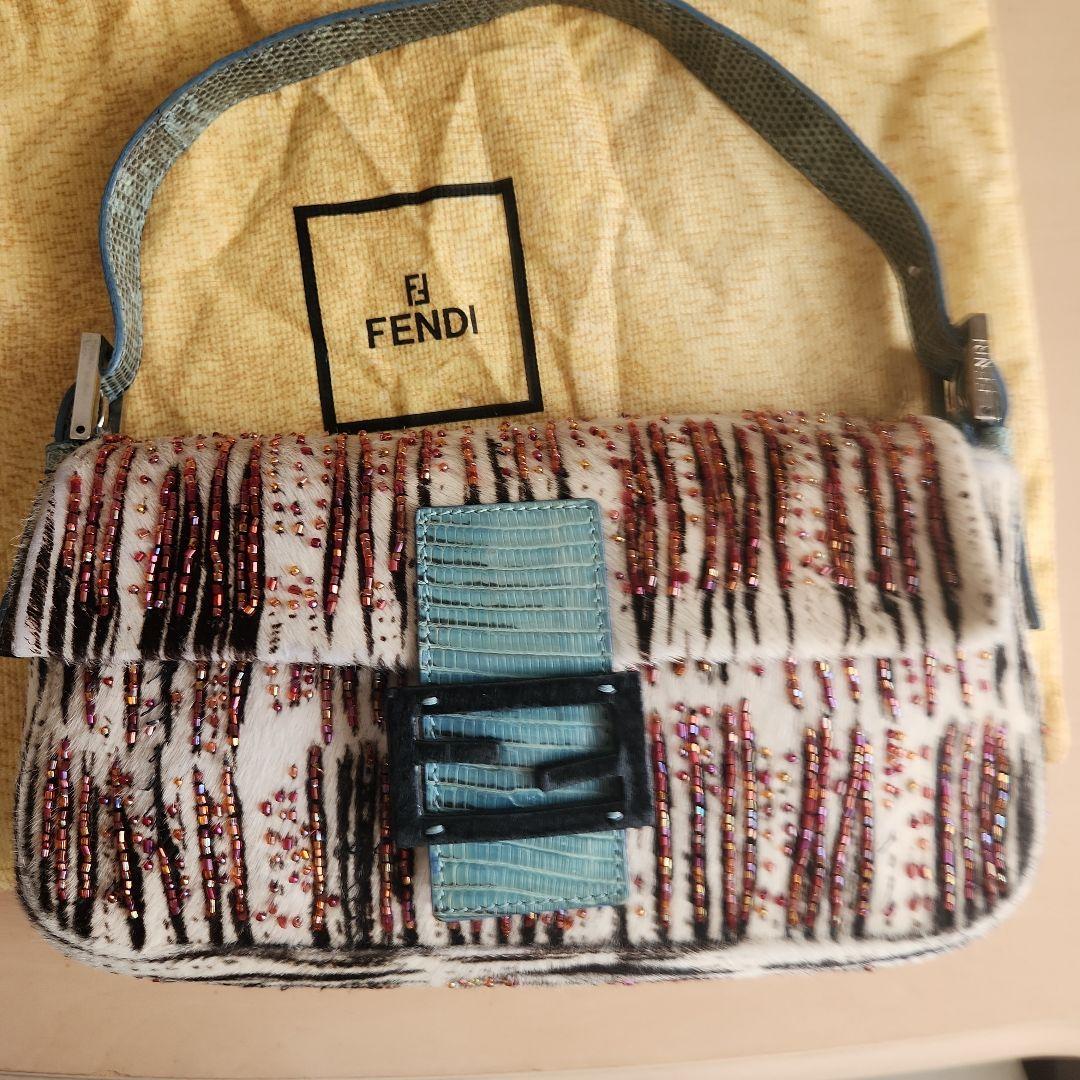 レア FENDIハラコ ビーズ装飾 パイソンショルダー バケットバッグ