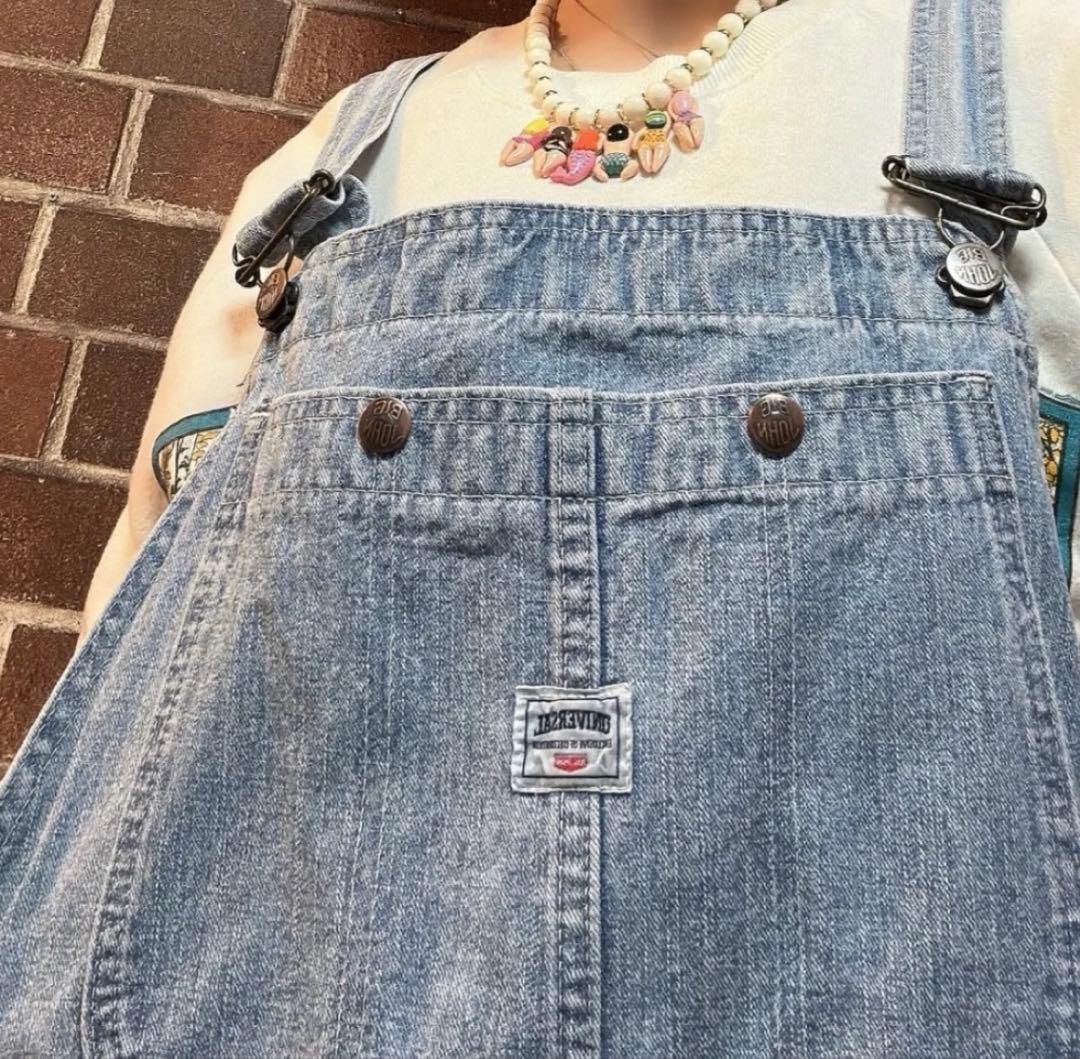 magoo リメイク 古着デニム✕ラインジャージ ドッキングオーバーオール