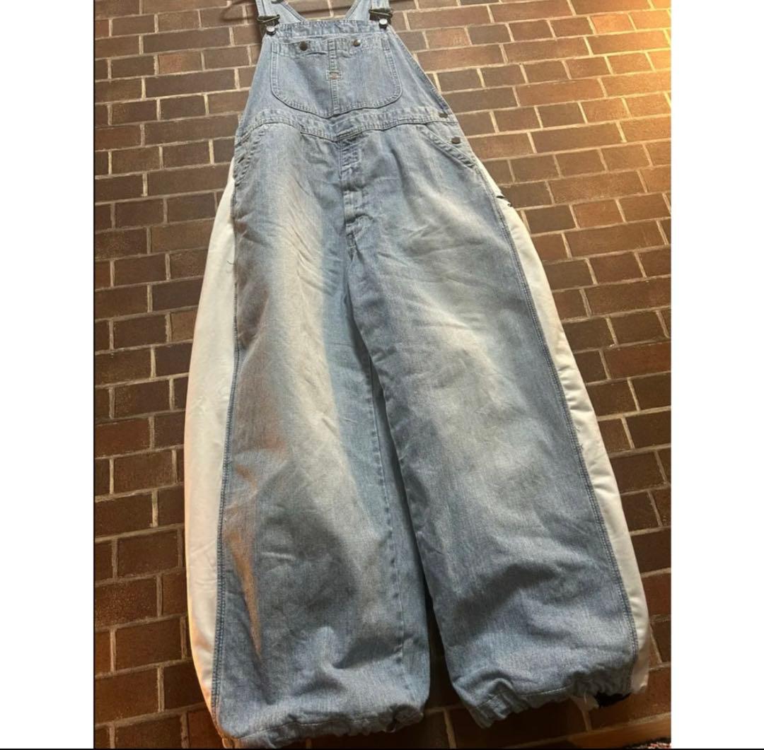 magoo リメイク 古着デニム✕ラインジャージ ドッキングオーバーオール