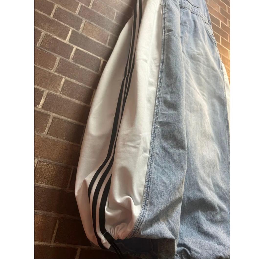 magoo リメイク 古着デニム✕ラインジャージ ドッキングオーバーオール