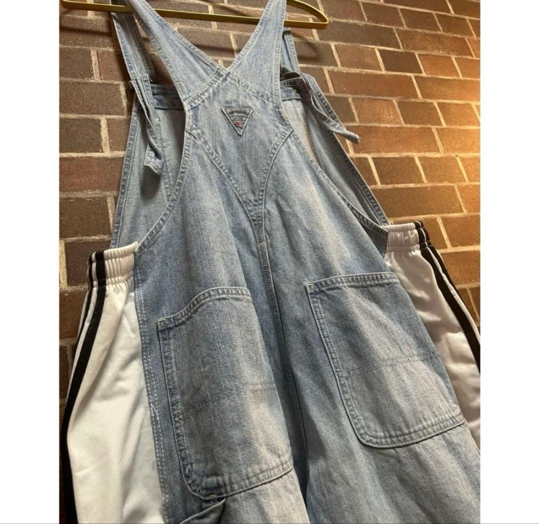 magoo リメイク 古着デニム✕ラインジャージ ドッキングオーバーオール