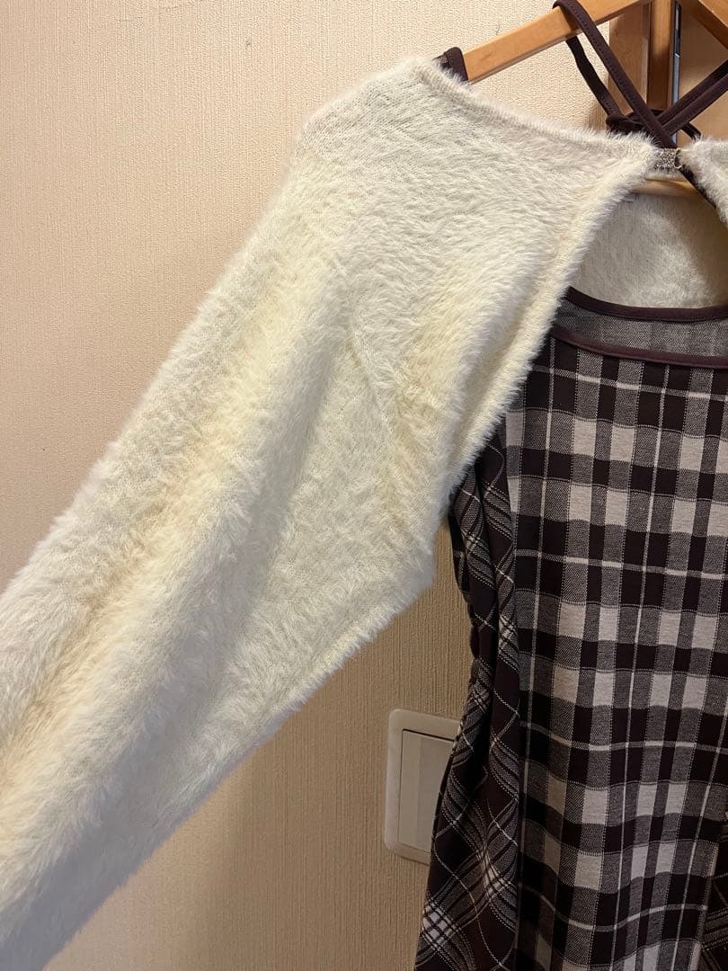 NOMAE　シャギーボレロロングチェックワンピース