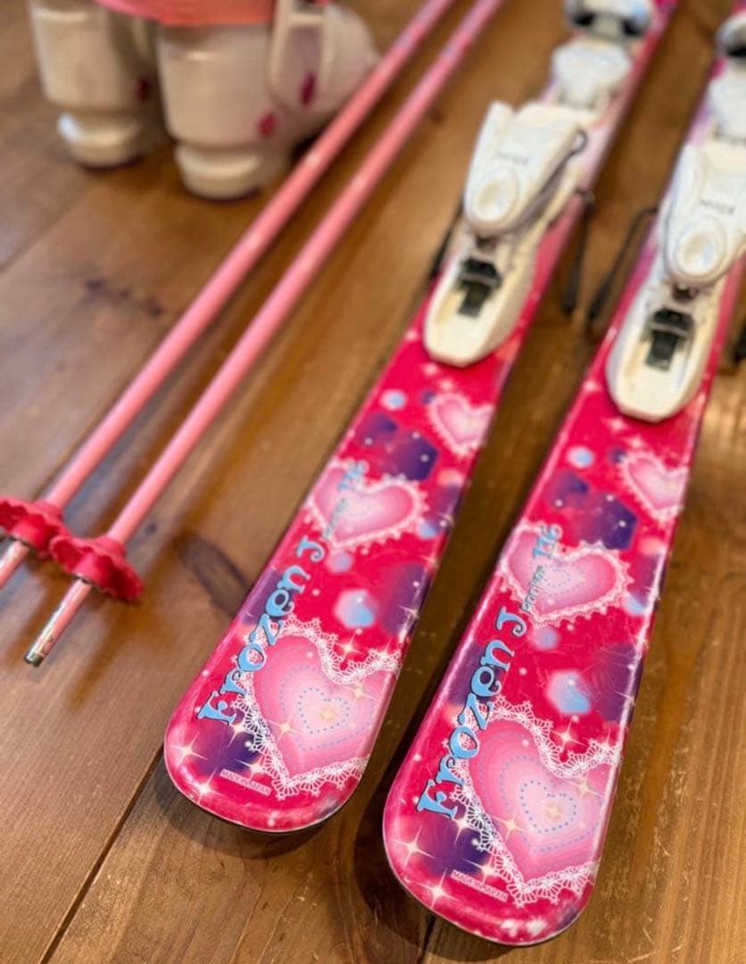 女の子 スキー板、ストック、ブーツセット　116㎝