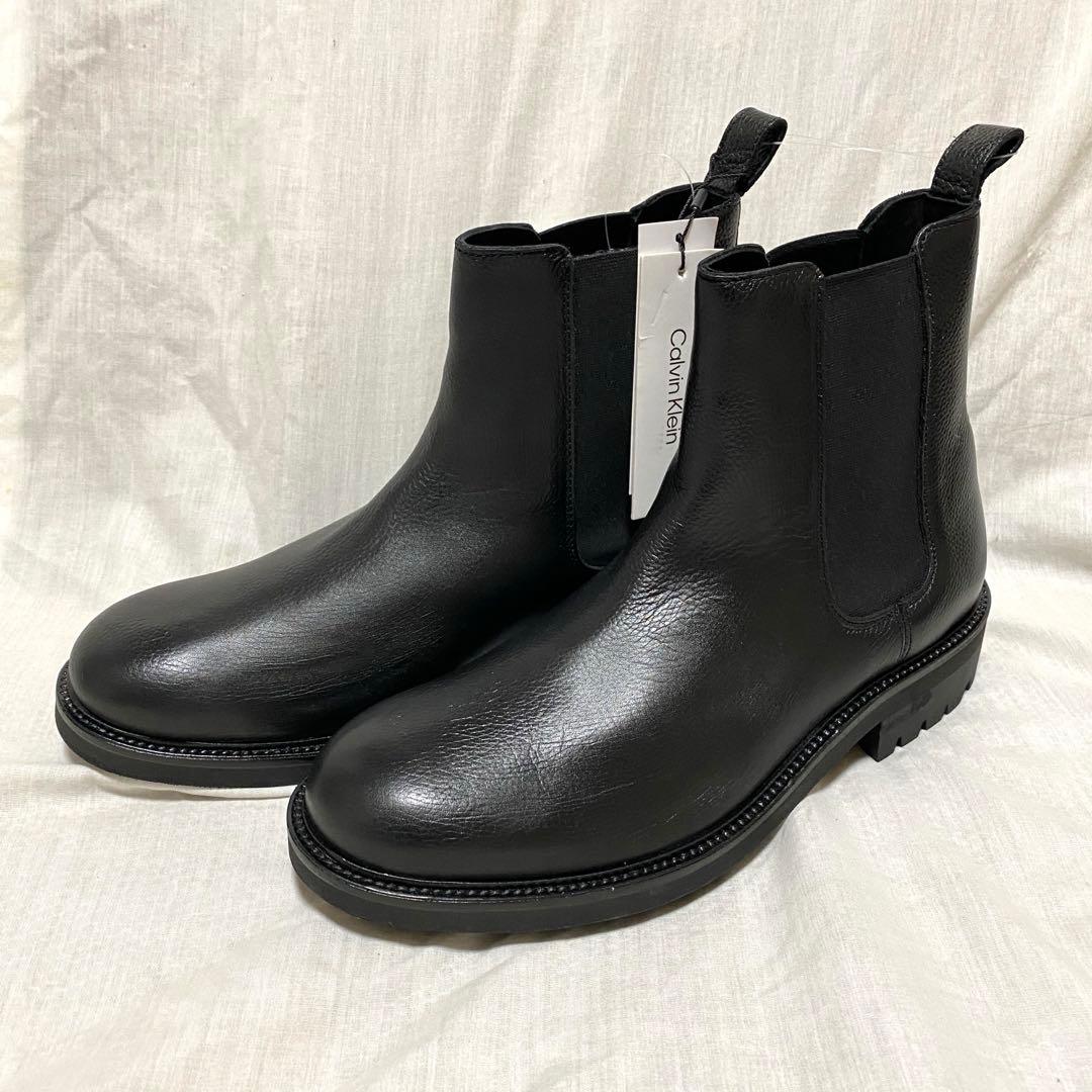 新品 本物 正規品 カルバンクライン メンズ レザー サイドゴアブーツ 黒