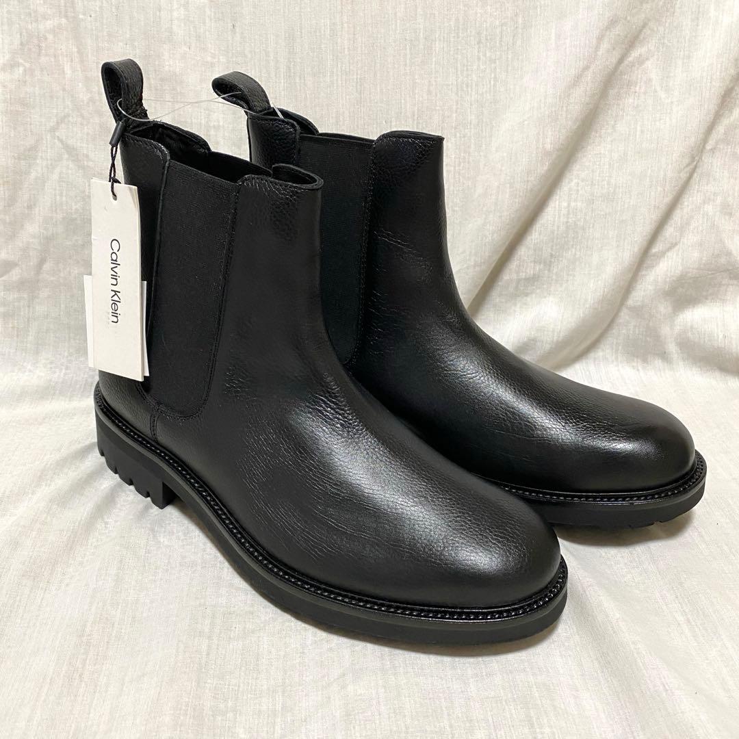 新品 本物 正規品 カルバンクライン メンズ レザー サイドゴアブーツ 黒