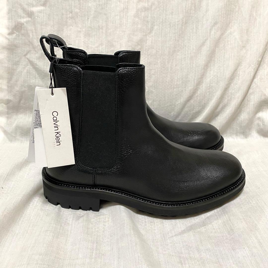 新品 本物 正規品 カルバンクライン メンズ レザー サイドゴアブーツ 黒