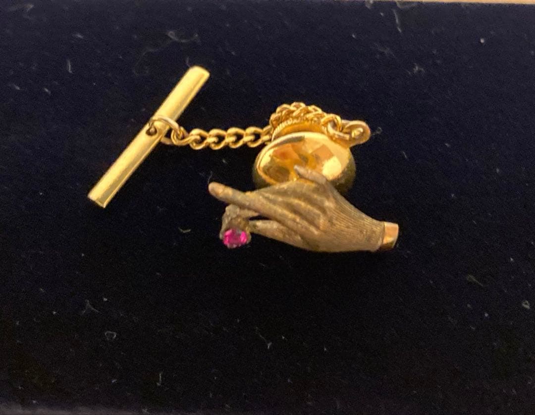 14K ネクタイピン ピンクストーン付き