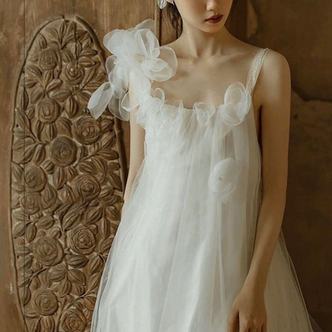 前撮り　二次会　ウェディングドレス　チュール