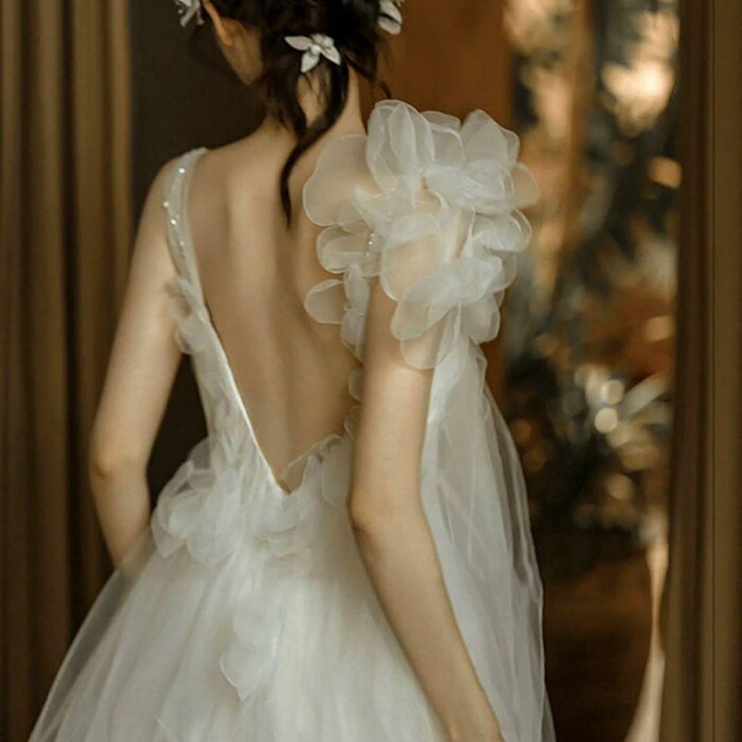 前撮り　二次会　ウェディングドレス　チュール