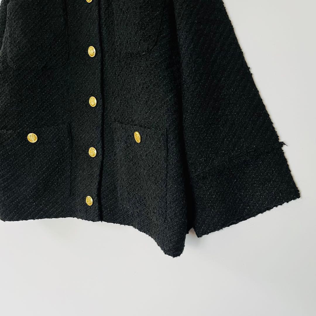 Loungedress ツイードジャケット ブラック ノーカラー 金ボタン