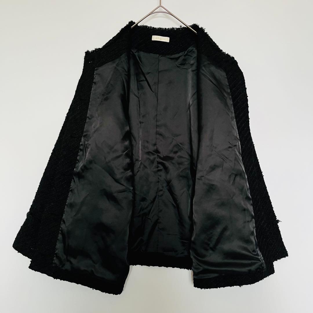 Loungedress ツイードジャケット ブラック ノーカラー 金ボタン