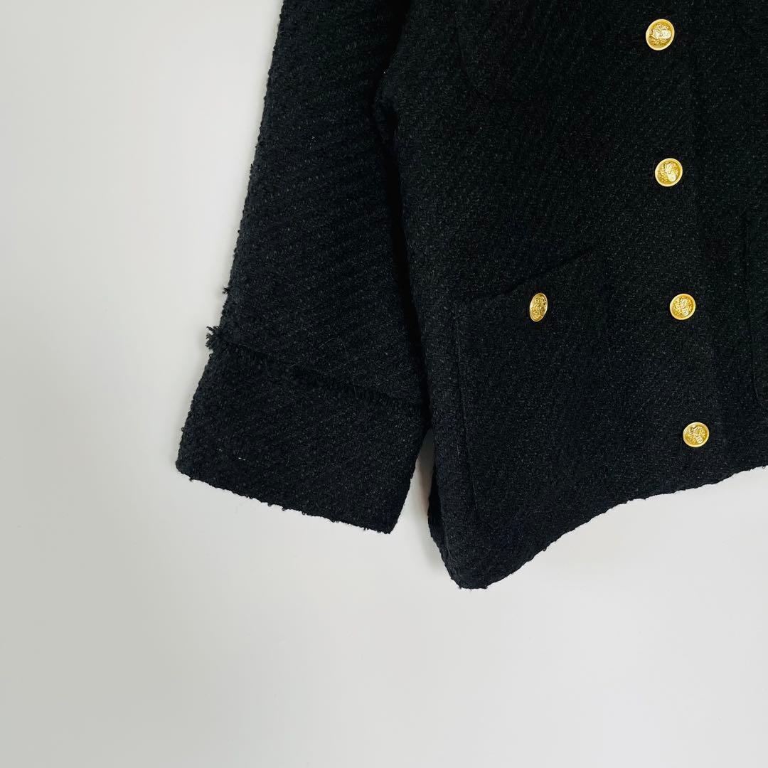 Loungedress ツイードジャケット ブラック ノーカラー 金ボタン