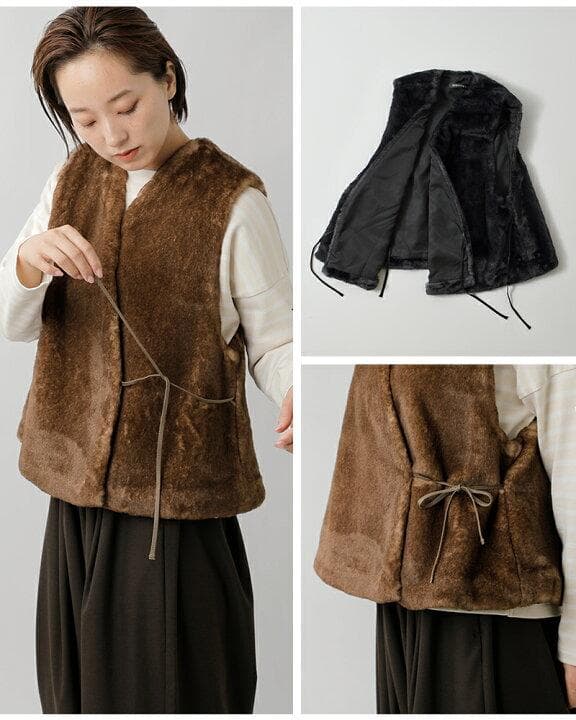 美品　ミズイロインド イミテーション ファー ベスト　ジレ