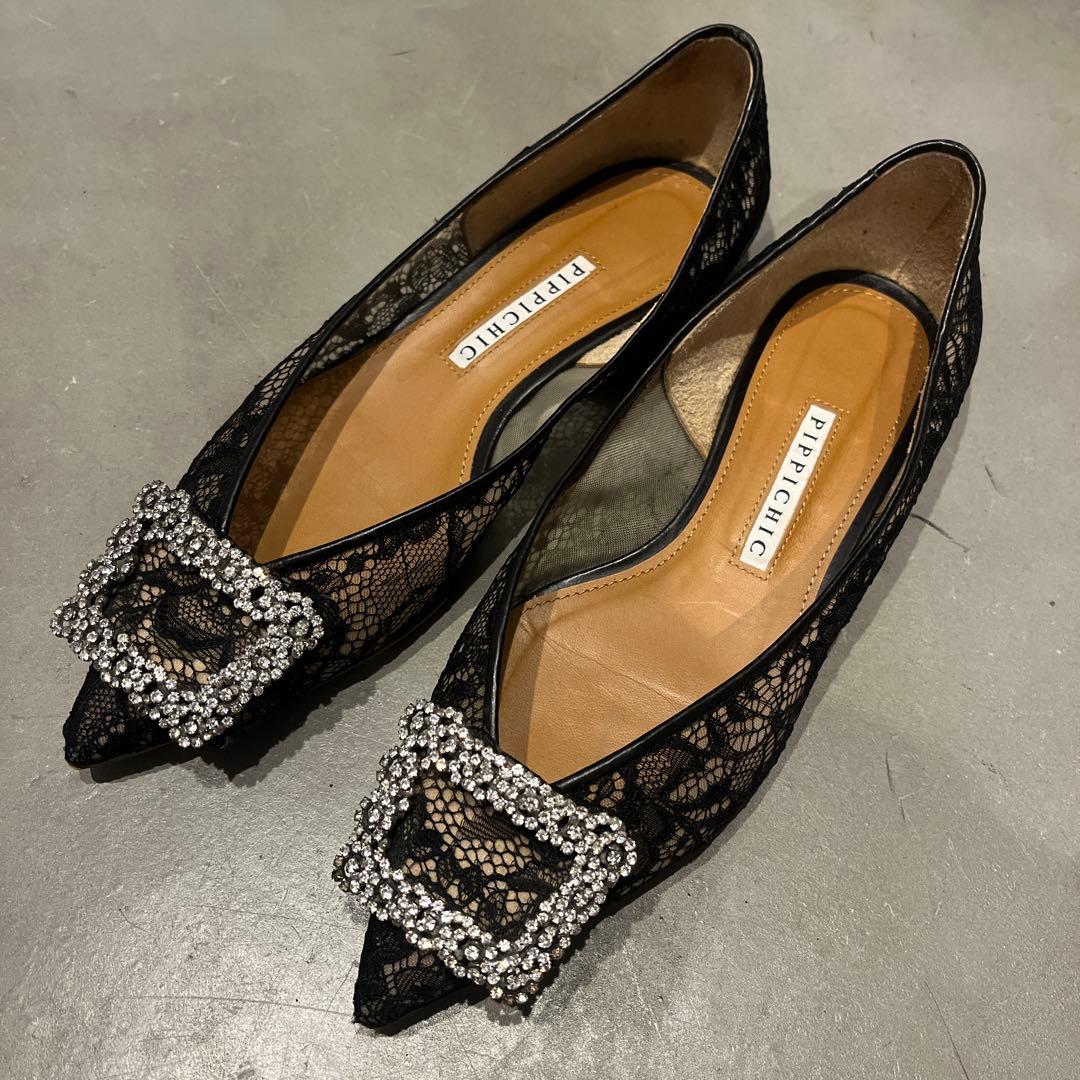 ※11月限定値下げ PIPPICHIC 黒ビジューレースパンプス