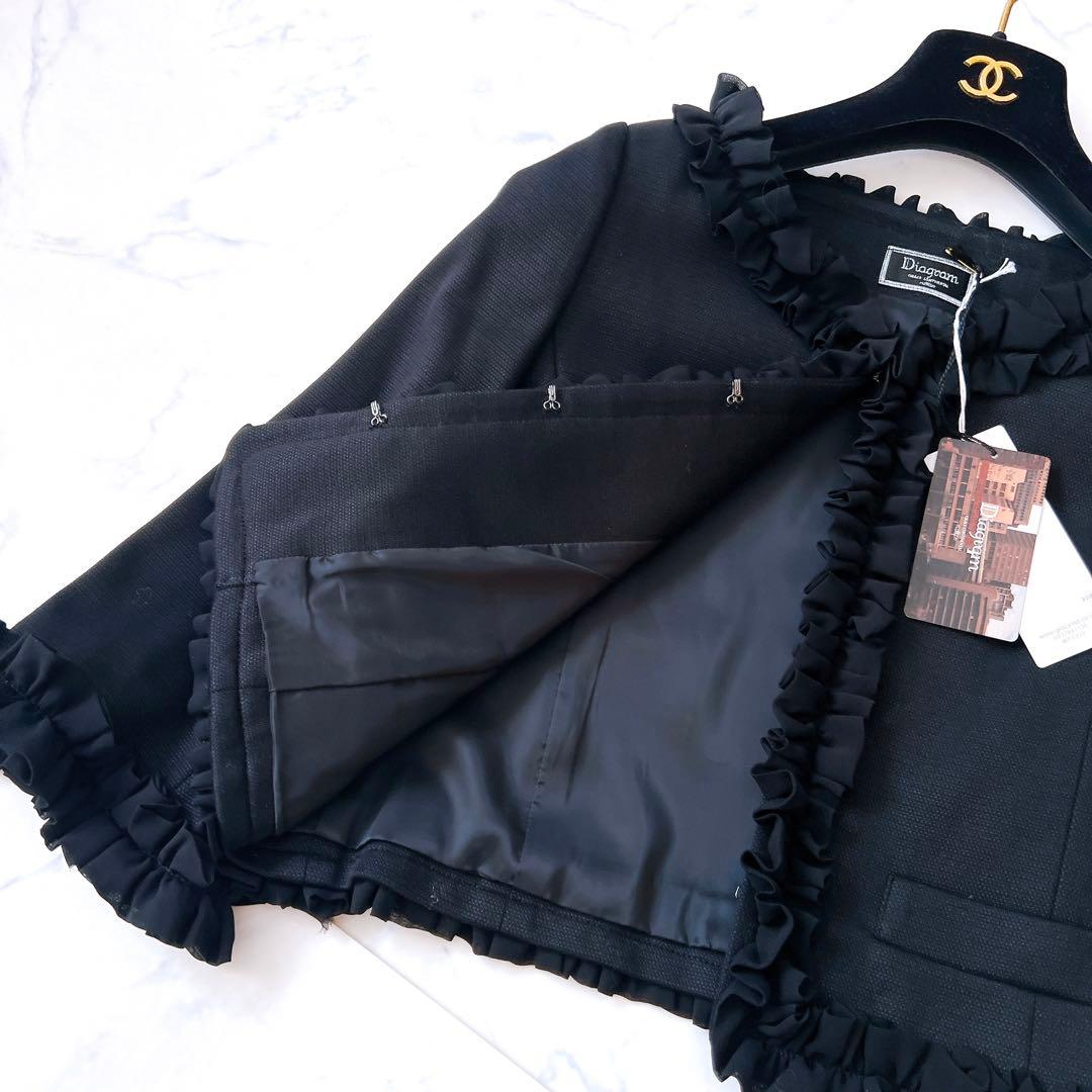 【新品】グレースコンチネンタル フリル ジャケット ノーカラー 黒 ¥39900