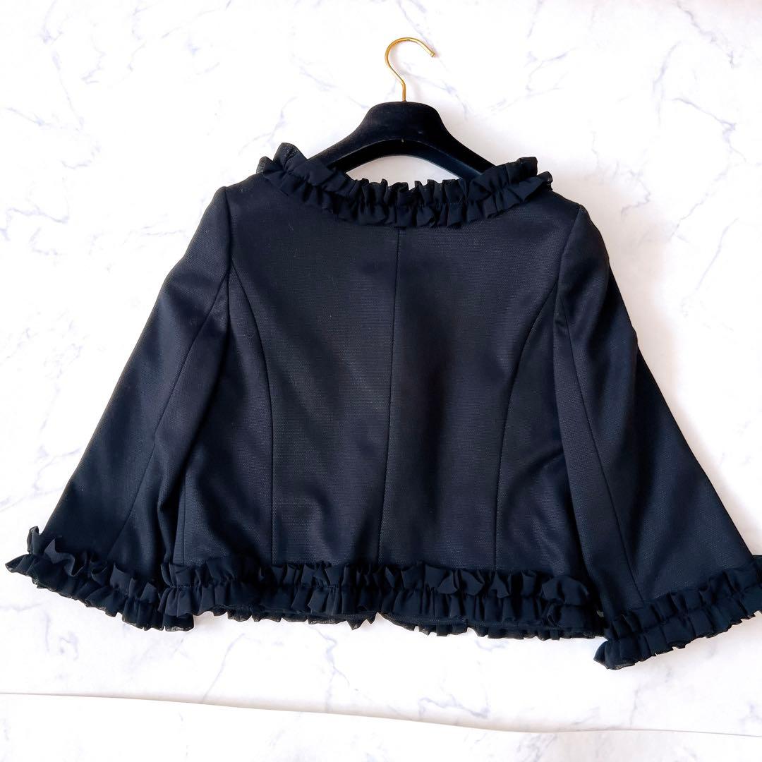 【新品】グレースコンチネンタル フリル ジャケット ノーカラー 黒 ¥39900