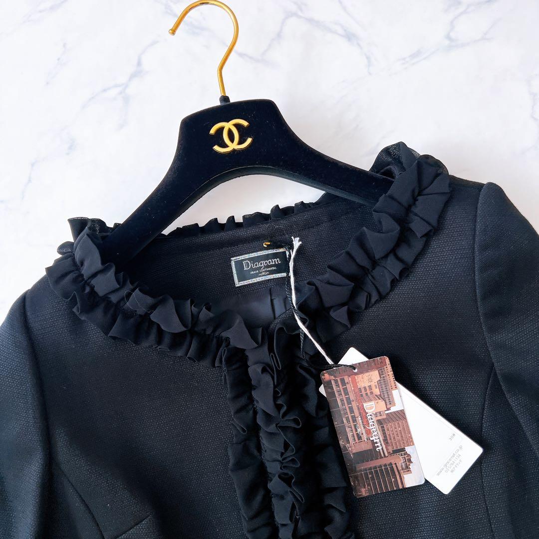 【新品】グレースコンチネンタル フリル ジャケット ノーカラー 黒 ¥39900