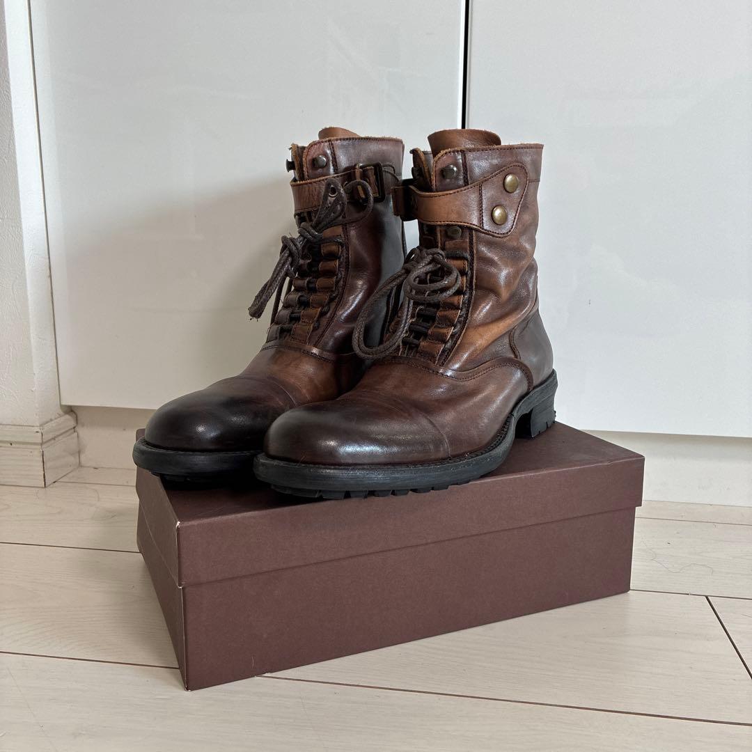 ブラウンレザーミリタリーブーツ　アルフレッドバニスタ