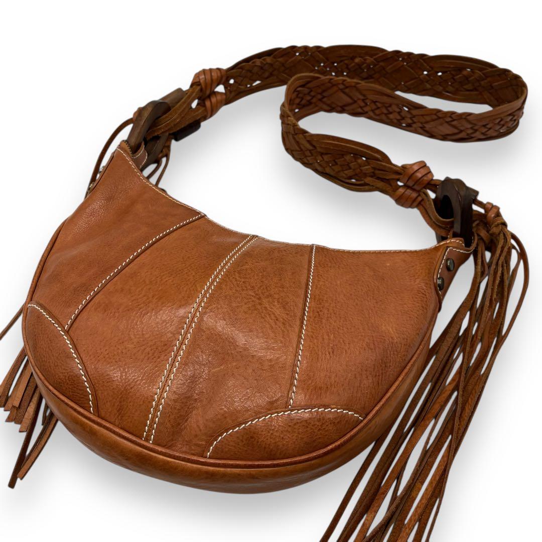 極美品■ドルチェ&ガッバーナ 編み込み ワンショルダー ホーボーバッグ フリンジ