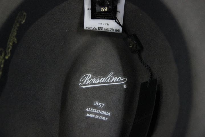 ボルサリーノ ヌバックレザーバンド ラビットファー フェルトハット チャコール