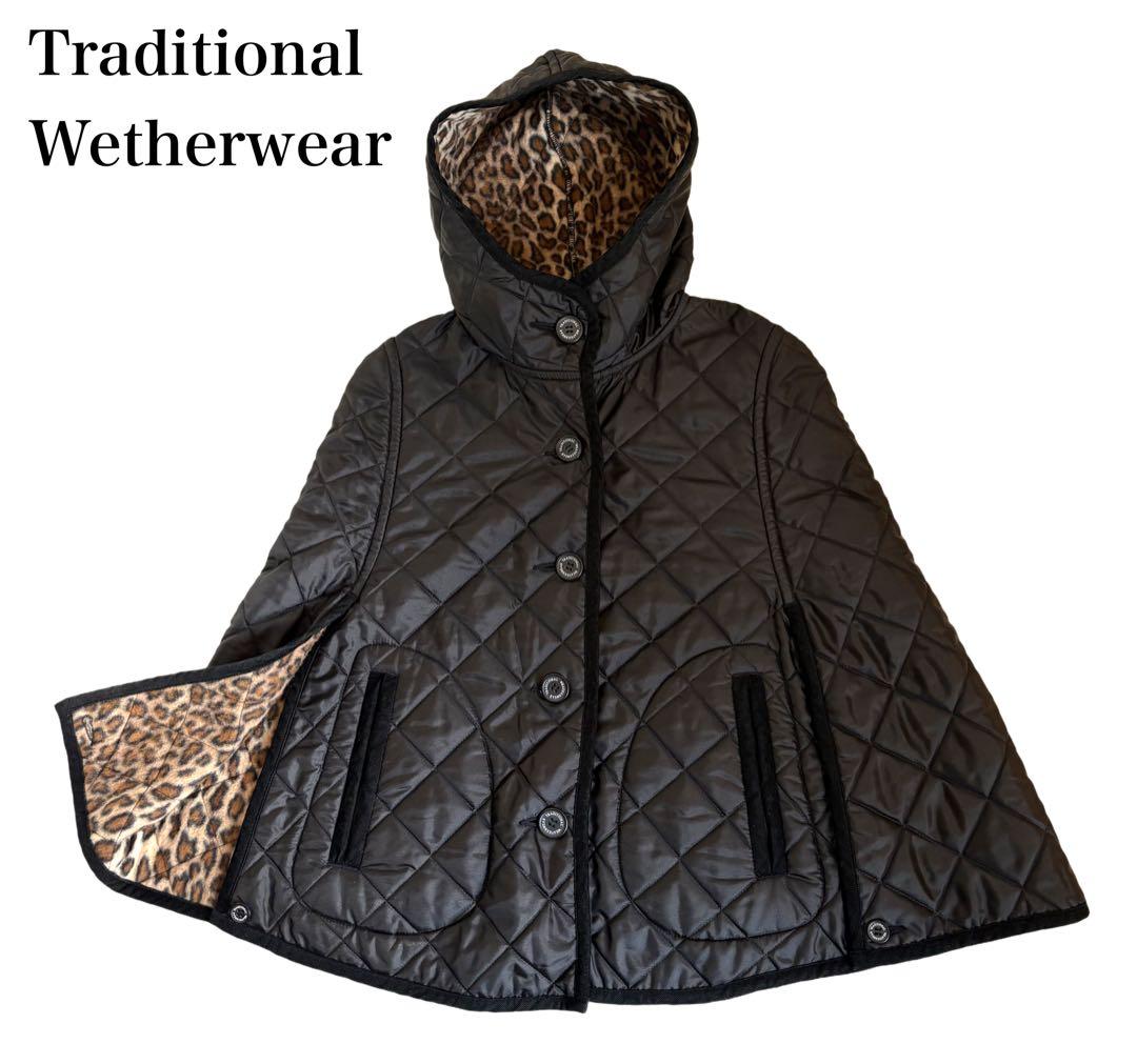 極美品 トラディショナル ウェザーウェア キルティング ケープ ヒョウ柄