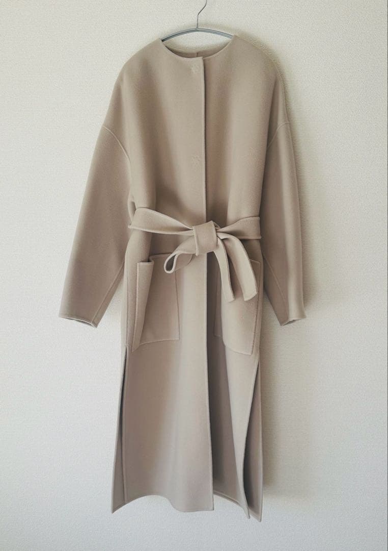 Whim Gazette ノーカラーリバーロングコート 定価99000円