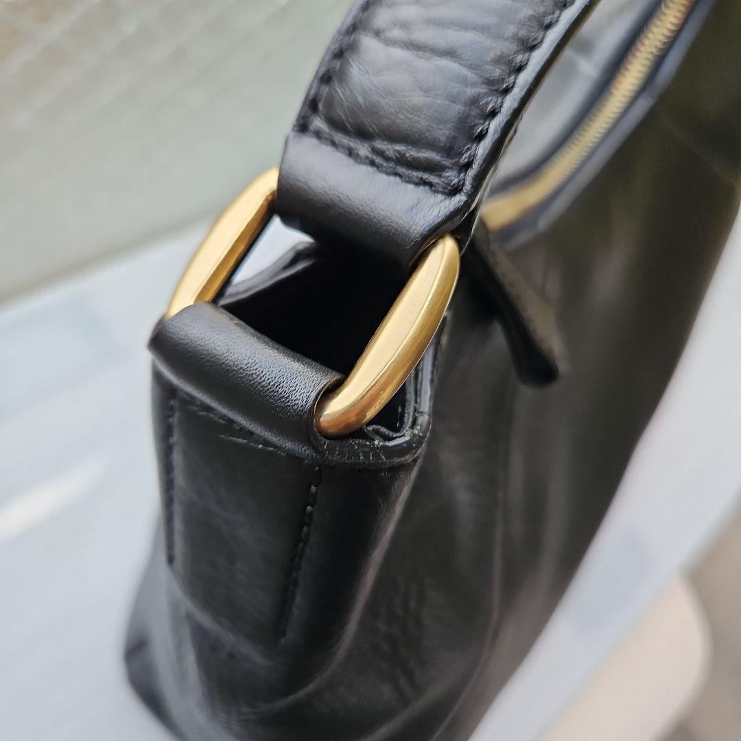 美品⭐HIROFU ヒロフ Hロゴ 型押しレザー ショルダーバック ブラック