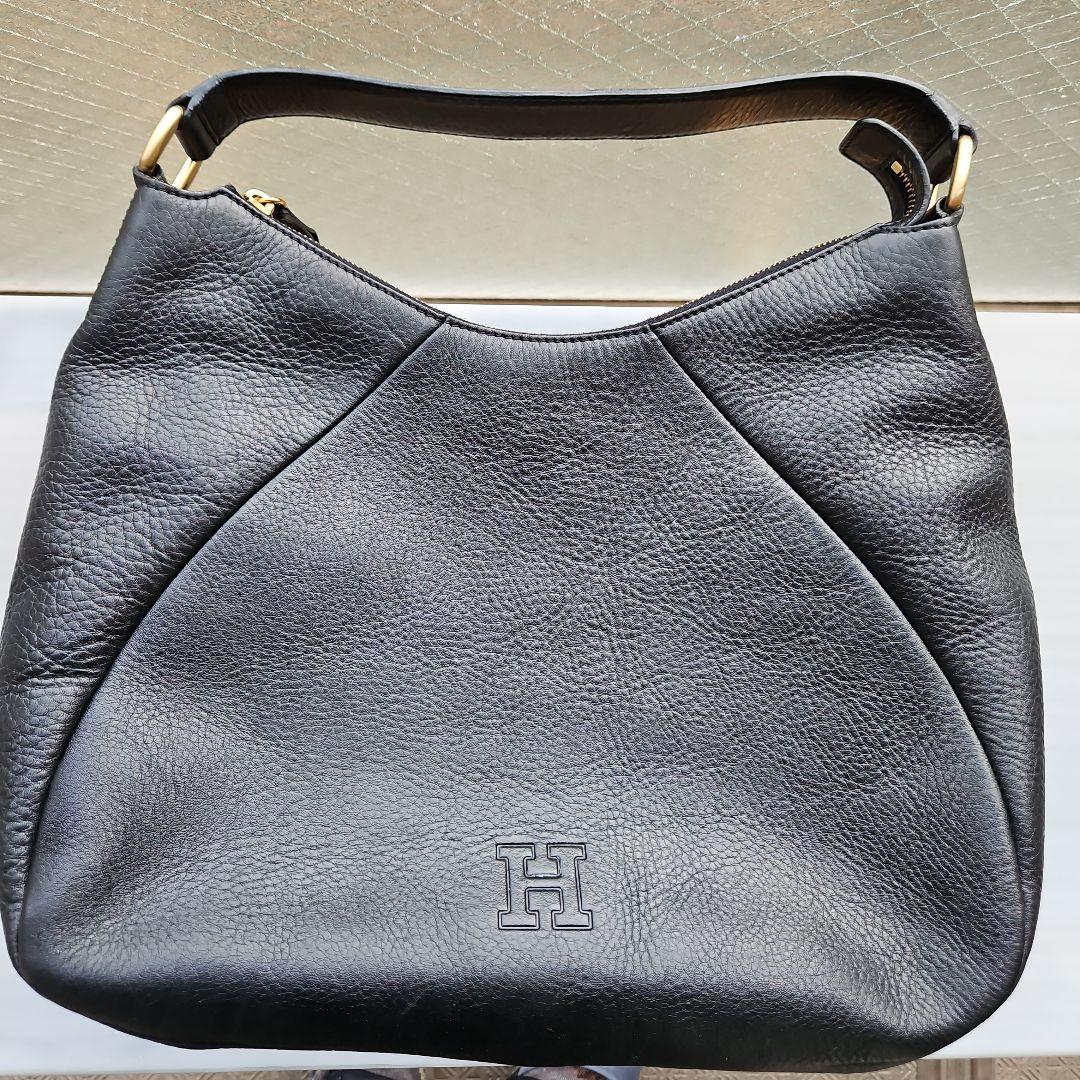 美品⭐HIROFU ヒロフ Hロゴ 型押しレザー ショルダーバック ブラック