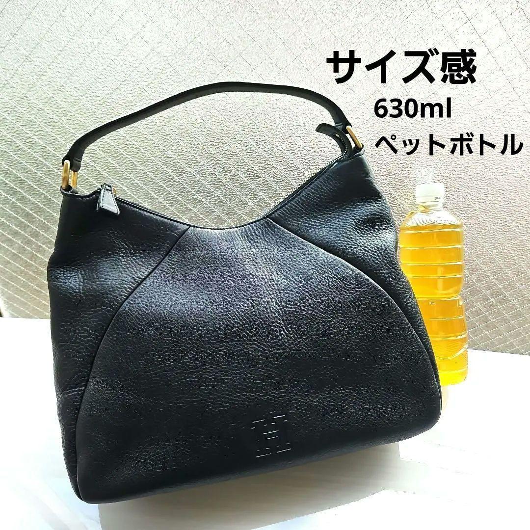 美品⭐HIROFU ヒロフ Hロゴ 型押しレザー ショルダーバック ブラック