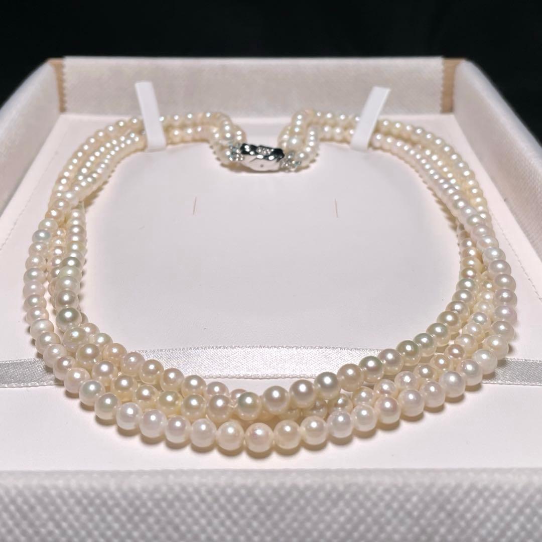 白珠ベビー 3連 あこや真珠 ネックレス アコヤ 5.0〜5.5㎜ O595