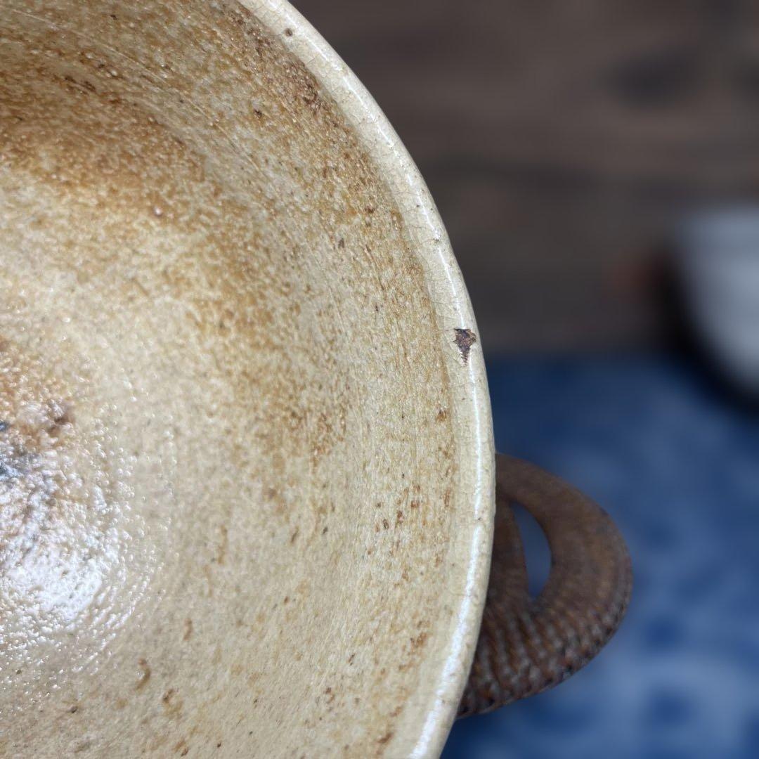 相馬焼馬絵茶碗　田代法橋？　茶道具 動物絵柄のベージュ陶器茶碗 中型