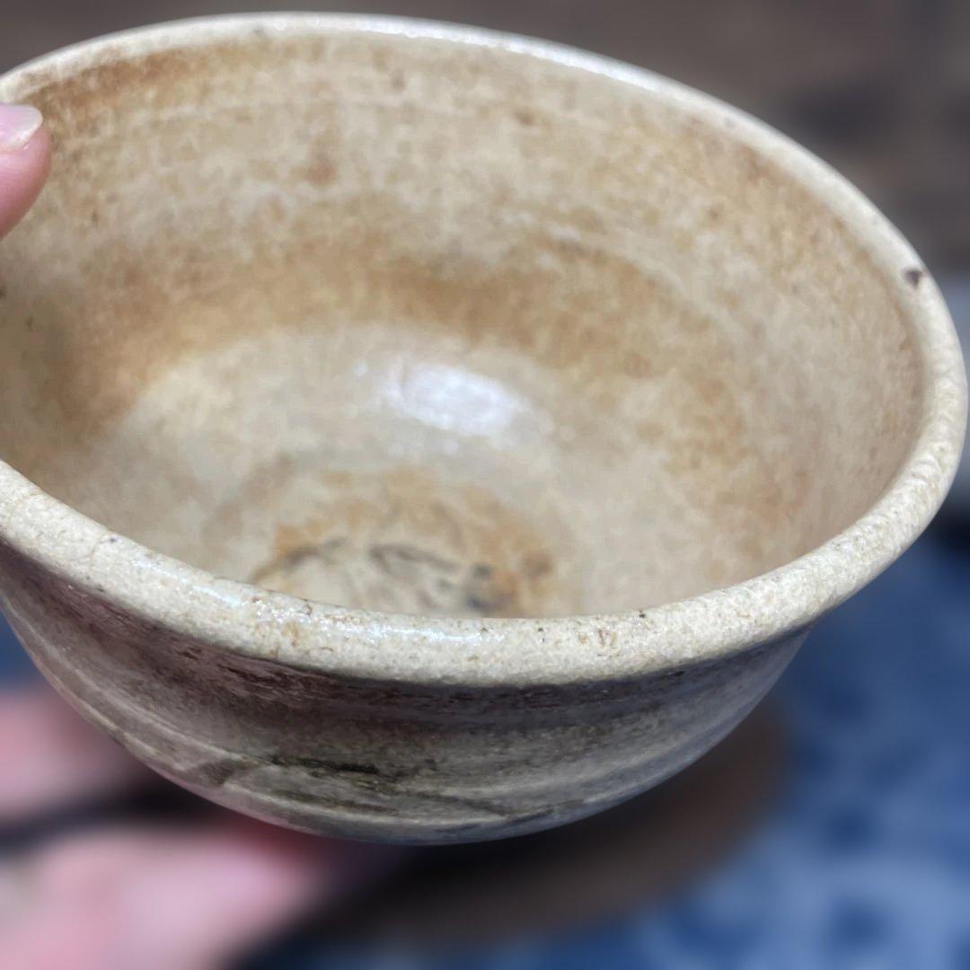 相馬焼馬絵茶碗　田代法橋？　茶道具 動物絵柄のベージュ陶器茶碗 中型