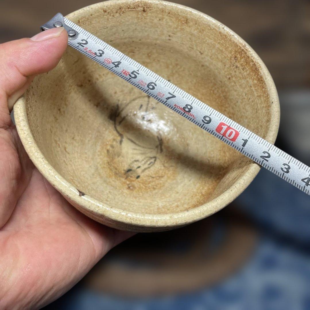 相馬焼馬絵茶碗　田代法橋？　茶道具 動物絵柄のベージュ陶器茶碗 中型