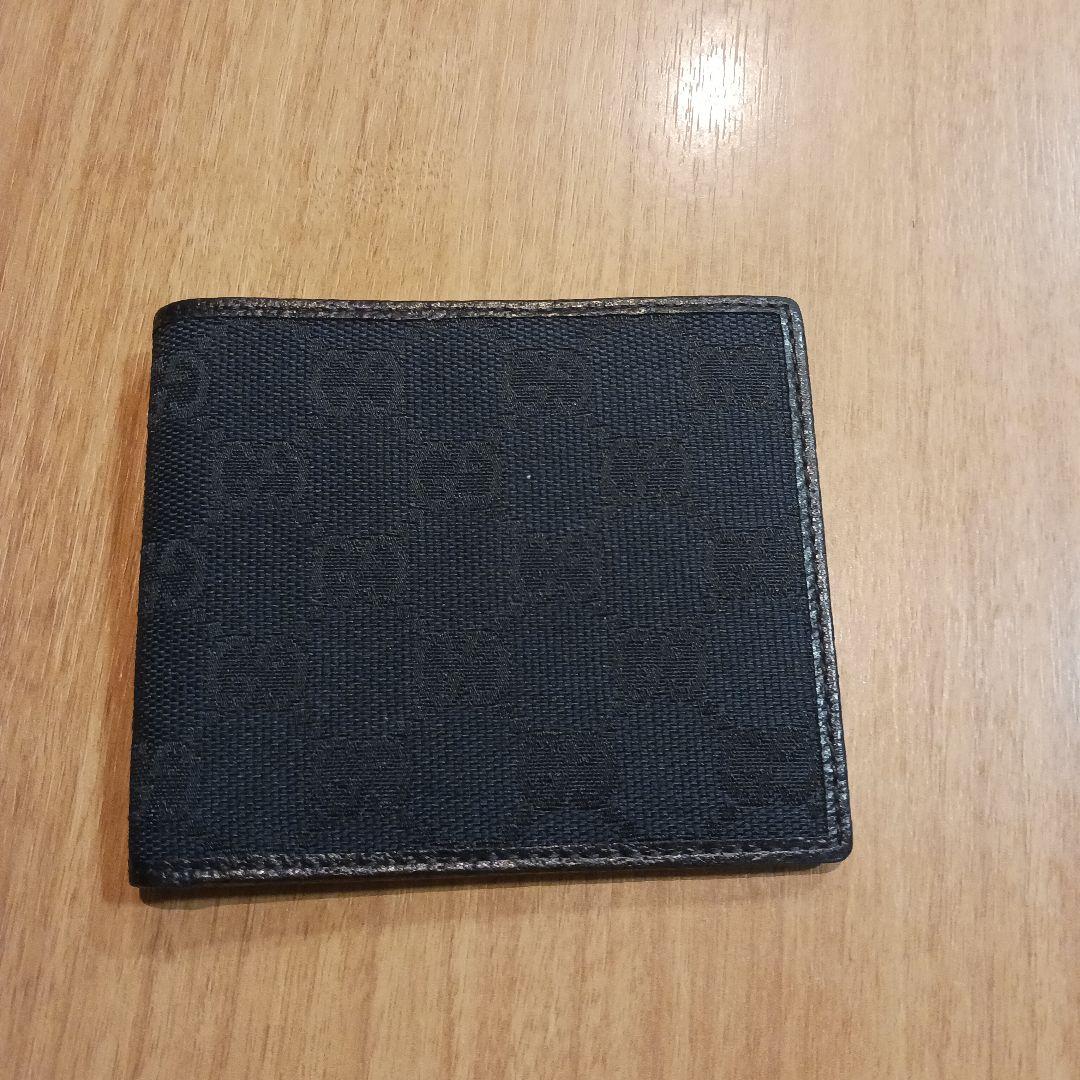 GUCCI 黒 GGキャンバス×レザー 二つ折り財布