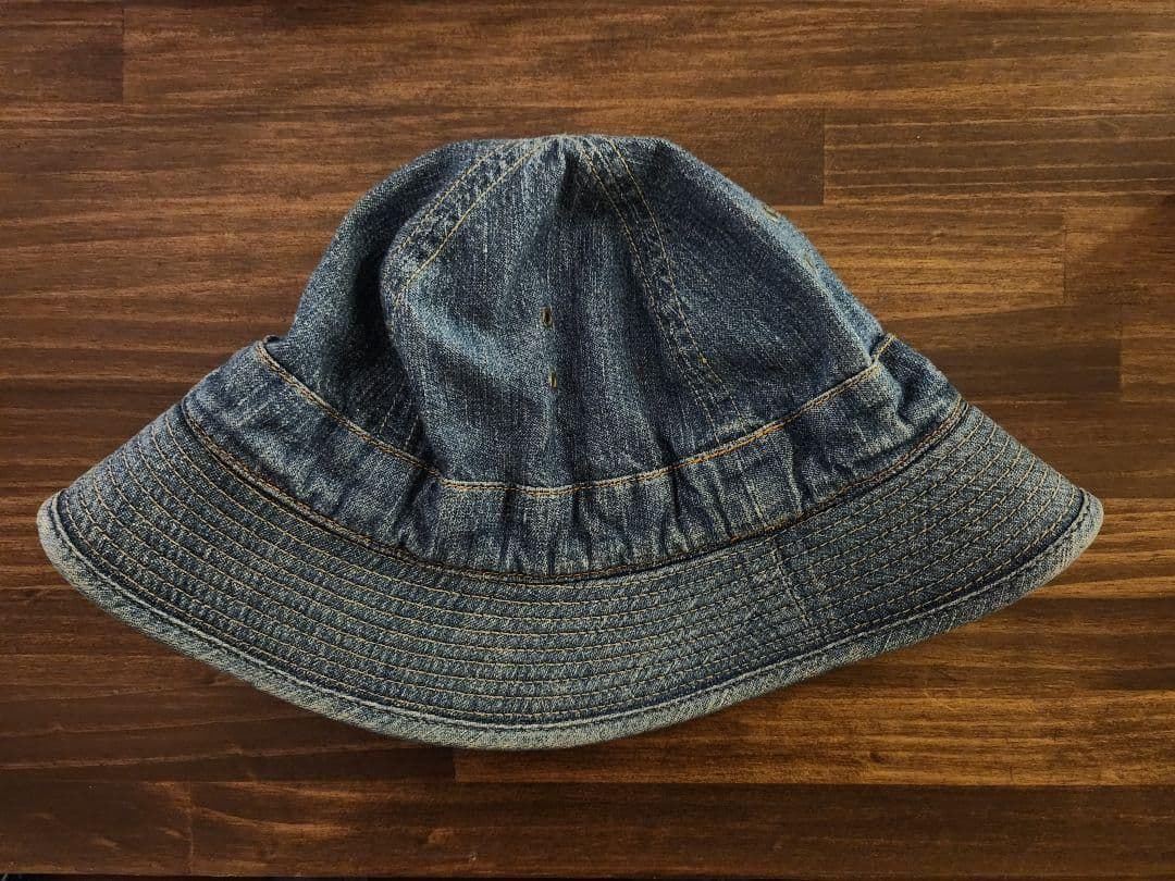 バケットハット グレー デニム風刺繍