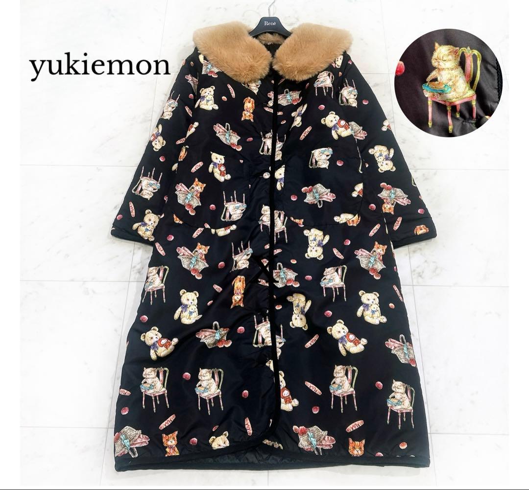 美品 yukiemon テキスタイルキルティングコート まぜまぜ リバーシブル