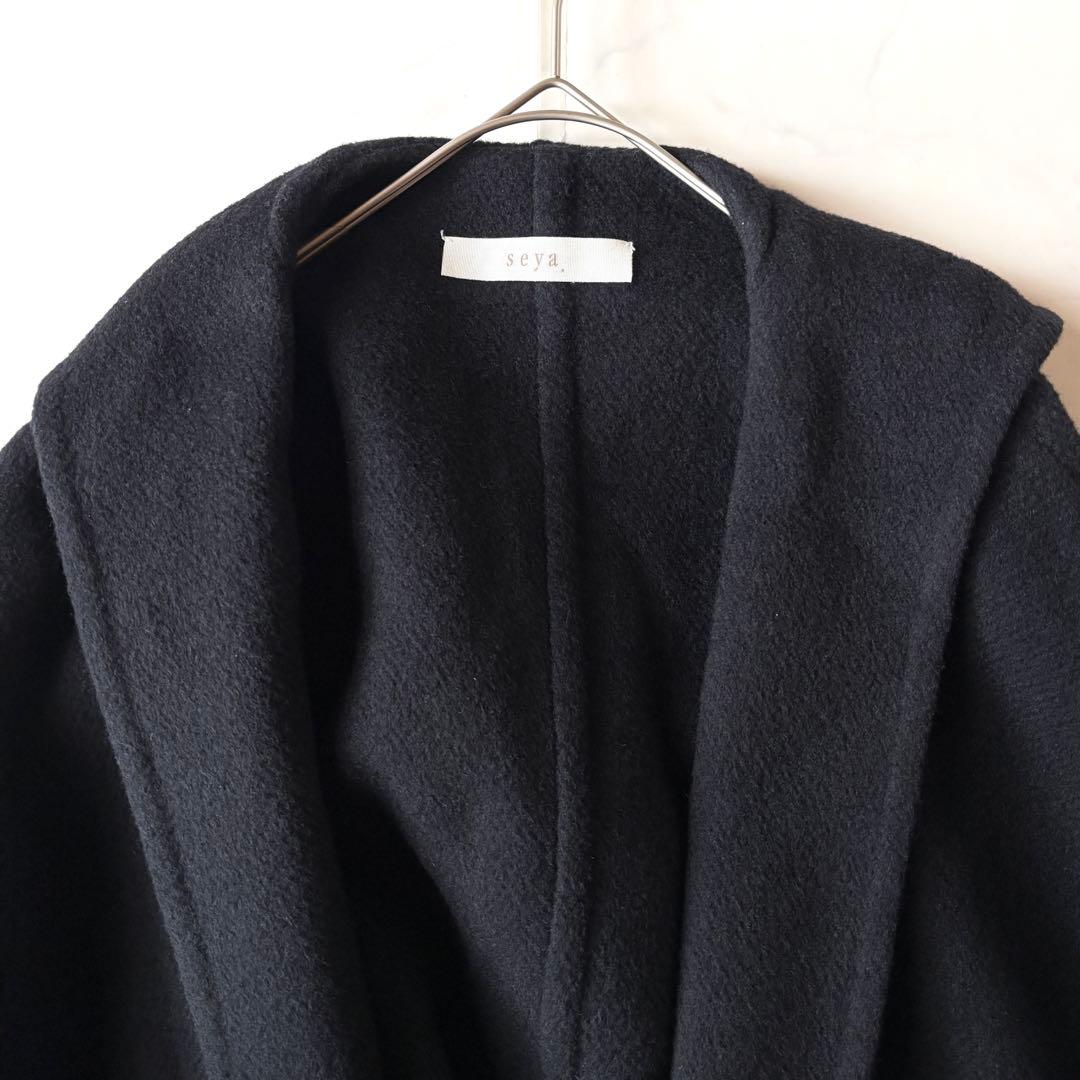 美品✨Seya　ヤク100% ダブルフェイス　ストールコート　ネイビー S