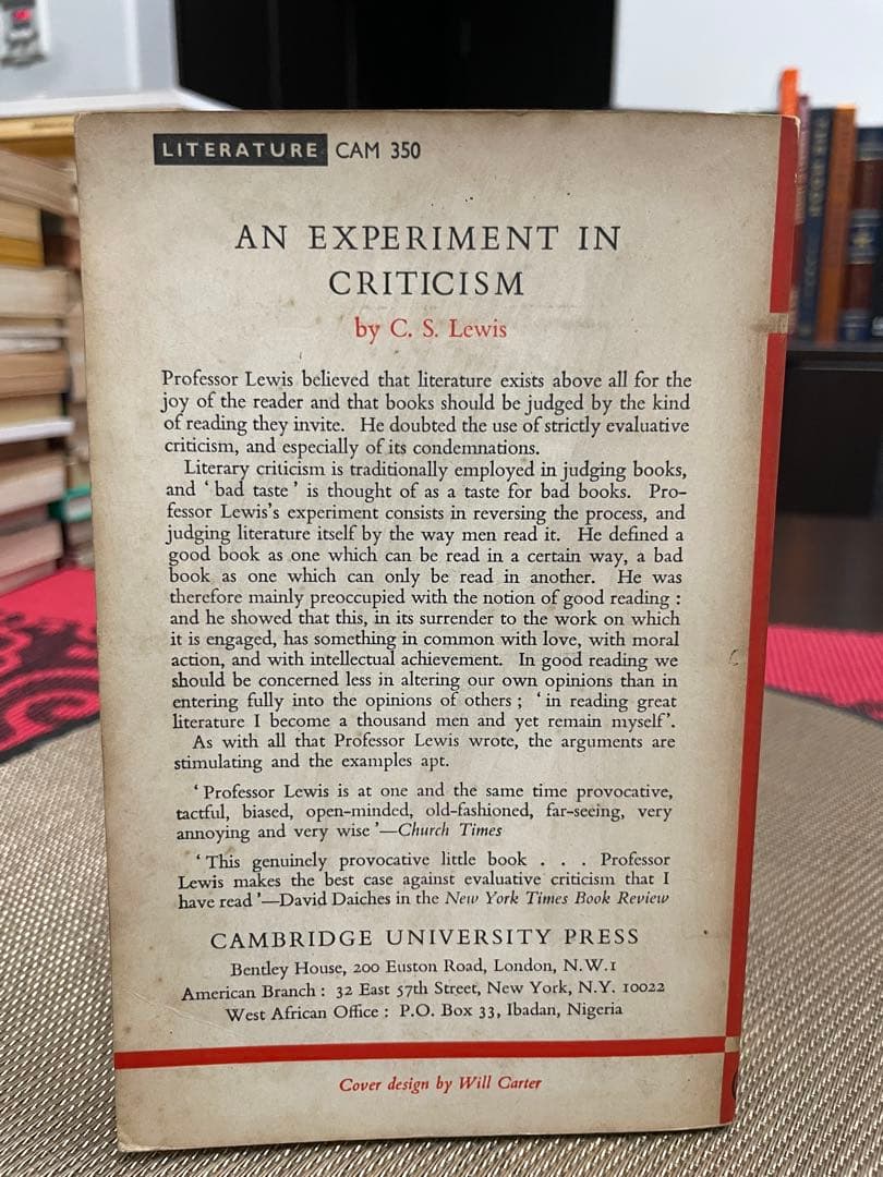 洋書 C.S. Lewis An Experiment in Criticism