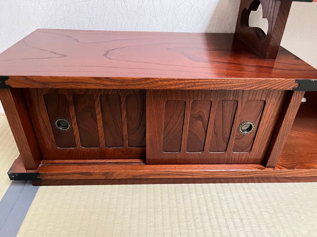 床の間、飾り棚、桜皮細工、収納棚、茶箪笥、金具打ち、花瓶台、昭和レトロ、ケヤキ色