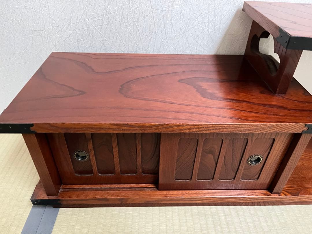 床の間、飾り棚、桜皮細工、収納棚、茶箪笥、金具打ち、花瓶台、昭和レトロ、ケヤキ色
