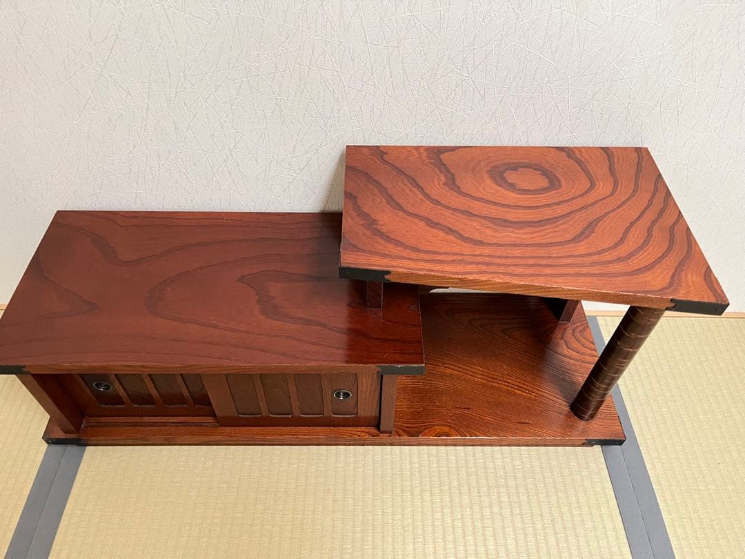 床の間、飾り棚、桜皮細工、収納棚、茶箪笥、金具打ち、花瓶台、昭和レトロ、ケヤキ色