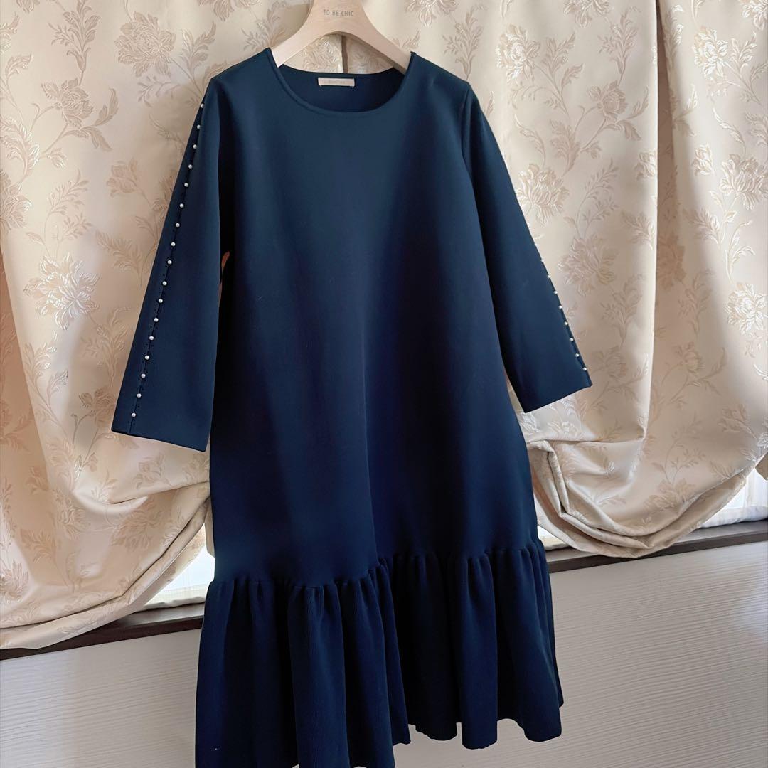 美品 大きいサイズ ローズティアラ 2点セット パール ニットワンピース