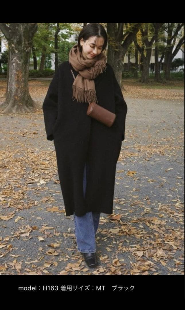 evernavy エバーネイビー　リバーロングコクーンコート ブラックＭＴサイズ