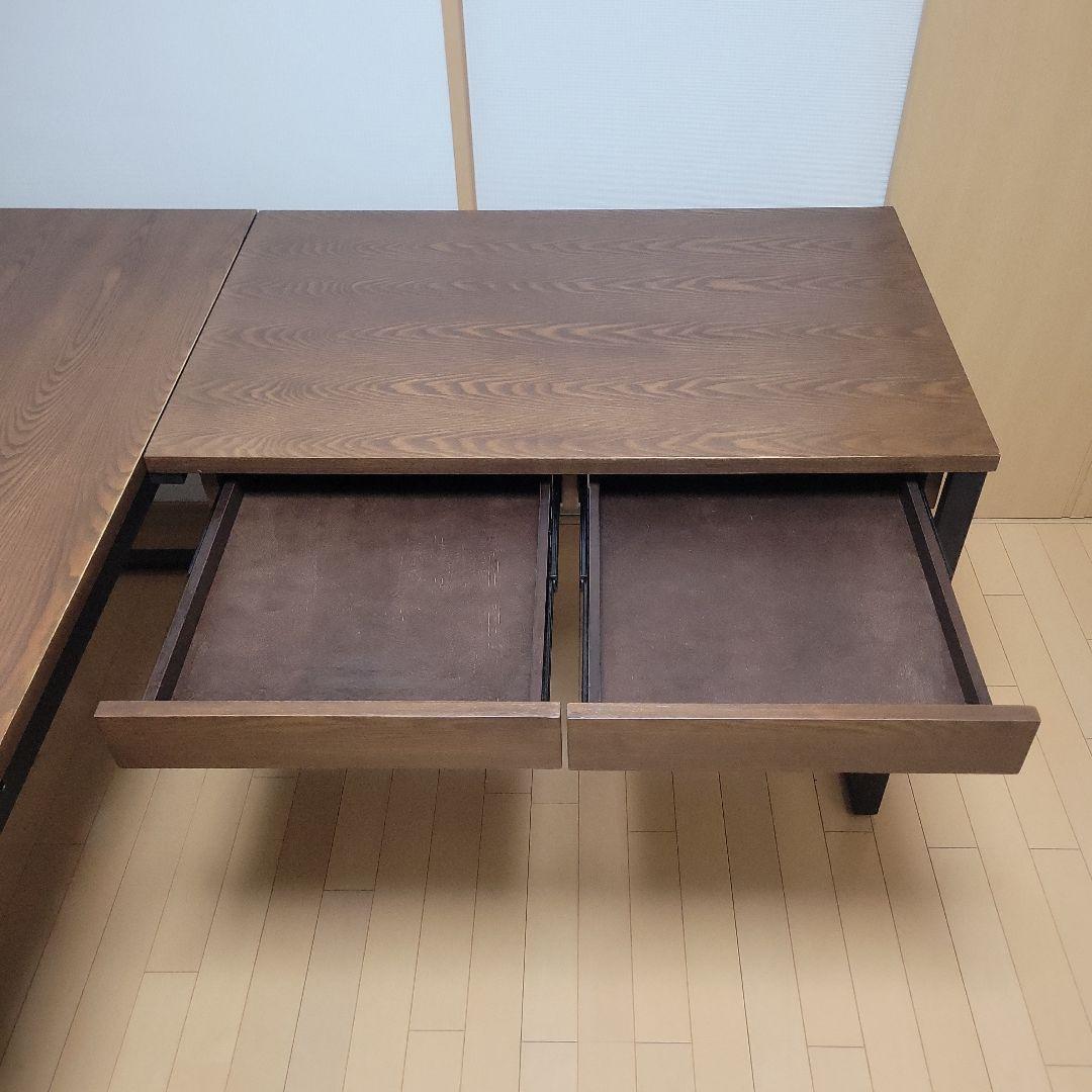 【あき】【美品】L字型木製デスク 引き出し付き