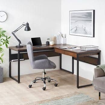 【あき】【美品】L字型木製デスク 引き出し付き