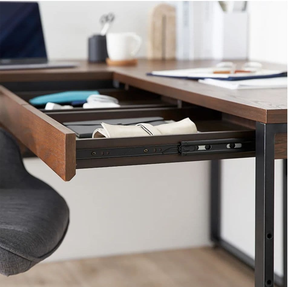 【あき】【美品】L字型木製デスク 引き出し付き